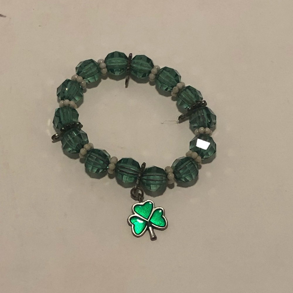 Green Beaded Bracelet with Shamrock Charm